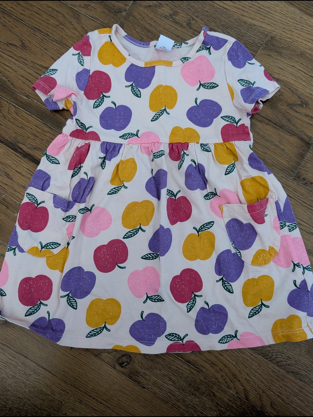 Old Navy Pink Dress with Yellow, Purple & Red Apple Print 2T